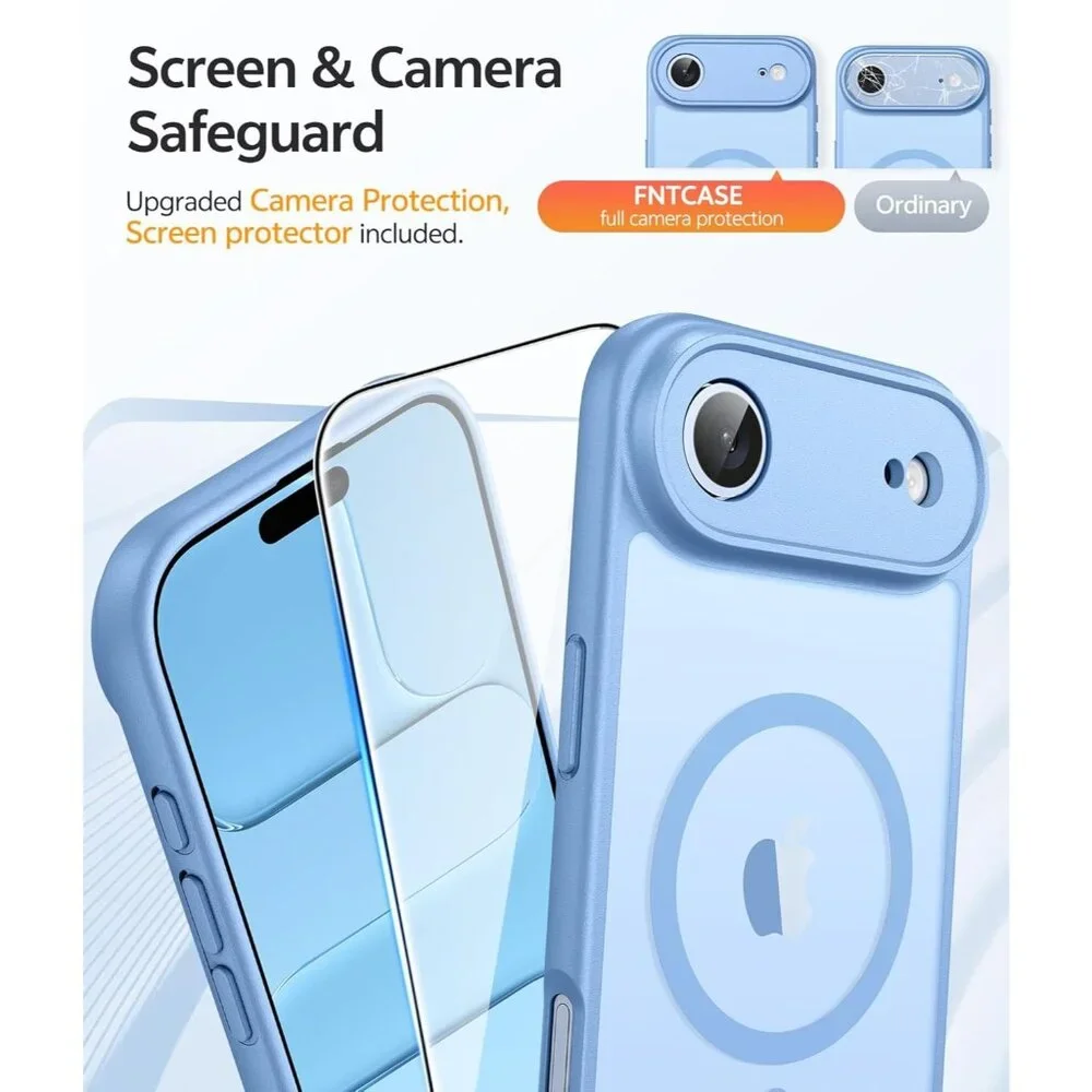 iPhone Air Case Magnetic Full Covered Camera Screen Protector Shockproof Blue